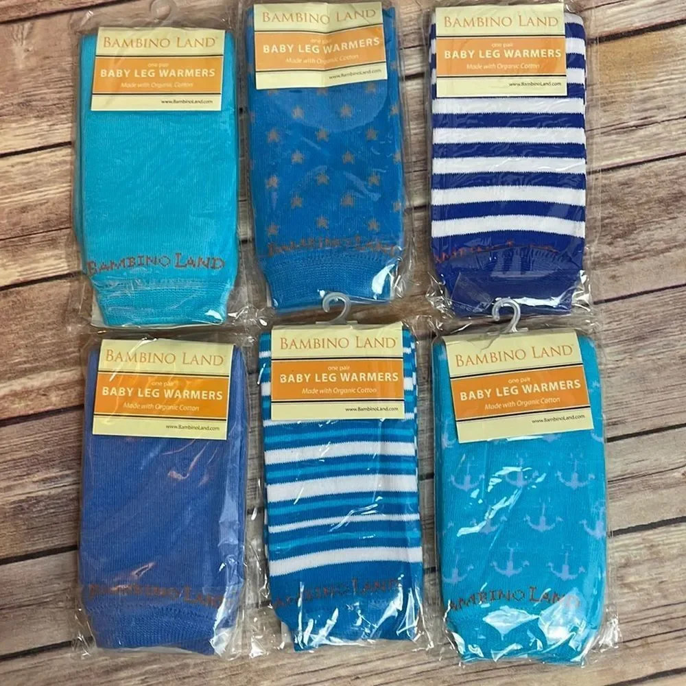 6 pairs of baby leg warmers - boy colors - OS by Bambino Land fits 4 months and